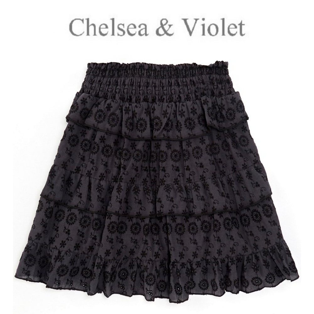 NEW Chelsea & Violet Girls Black Smocked Embroidered Eyelet Tiered Ruffle Skirt